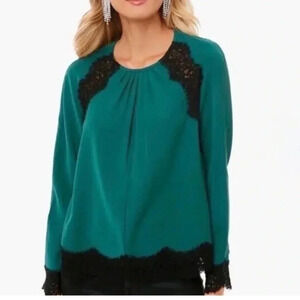Tuckernuck Women’s Juniper Green Black Scalloped Lace Vail Blouse